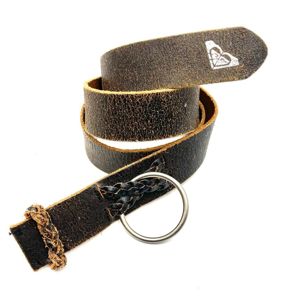 ROXY distressed leather boho belt brown adjustable size 45" long 1.75" wide